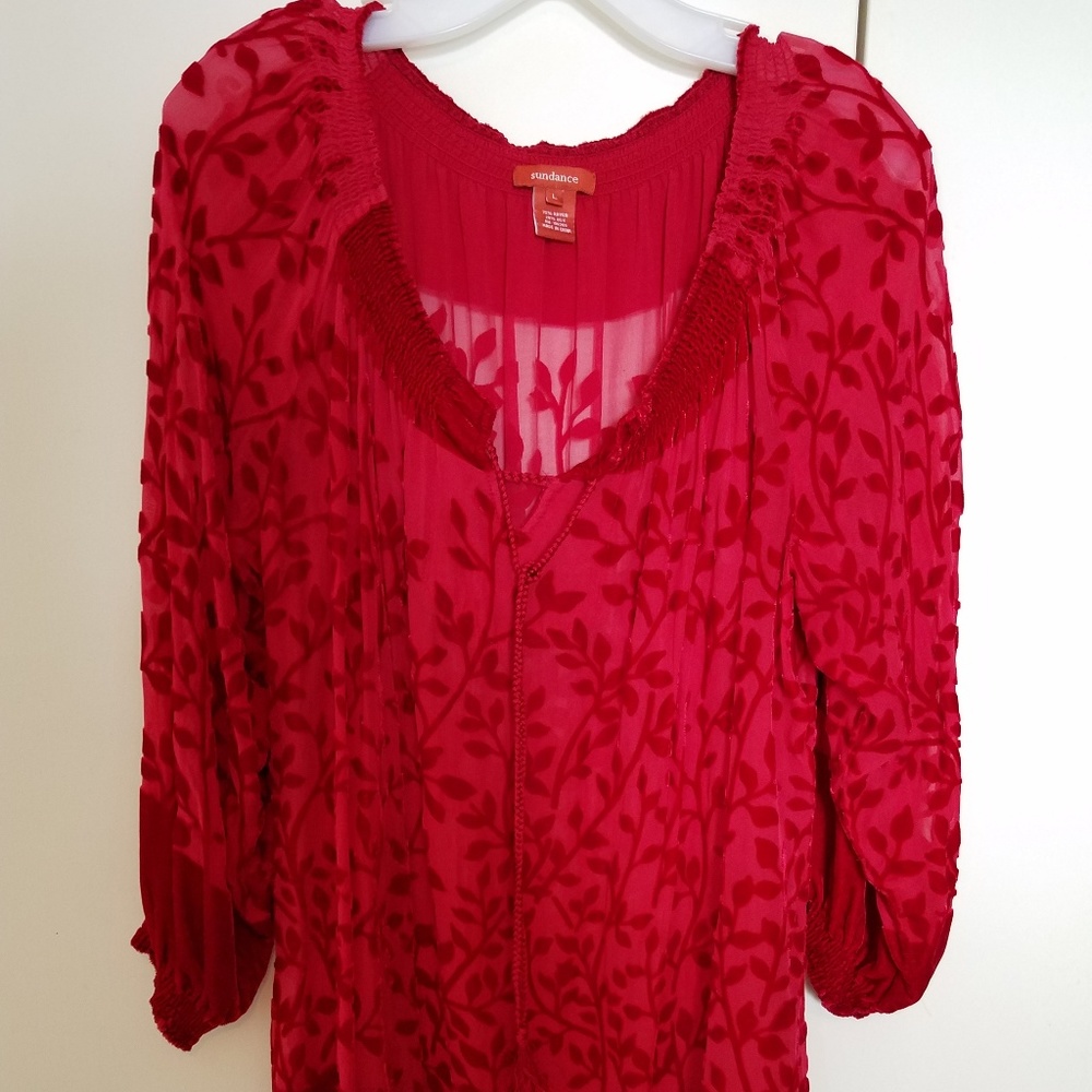 Sundance Red Velvet Burnout Sheer Blouse